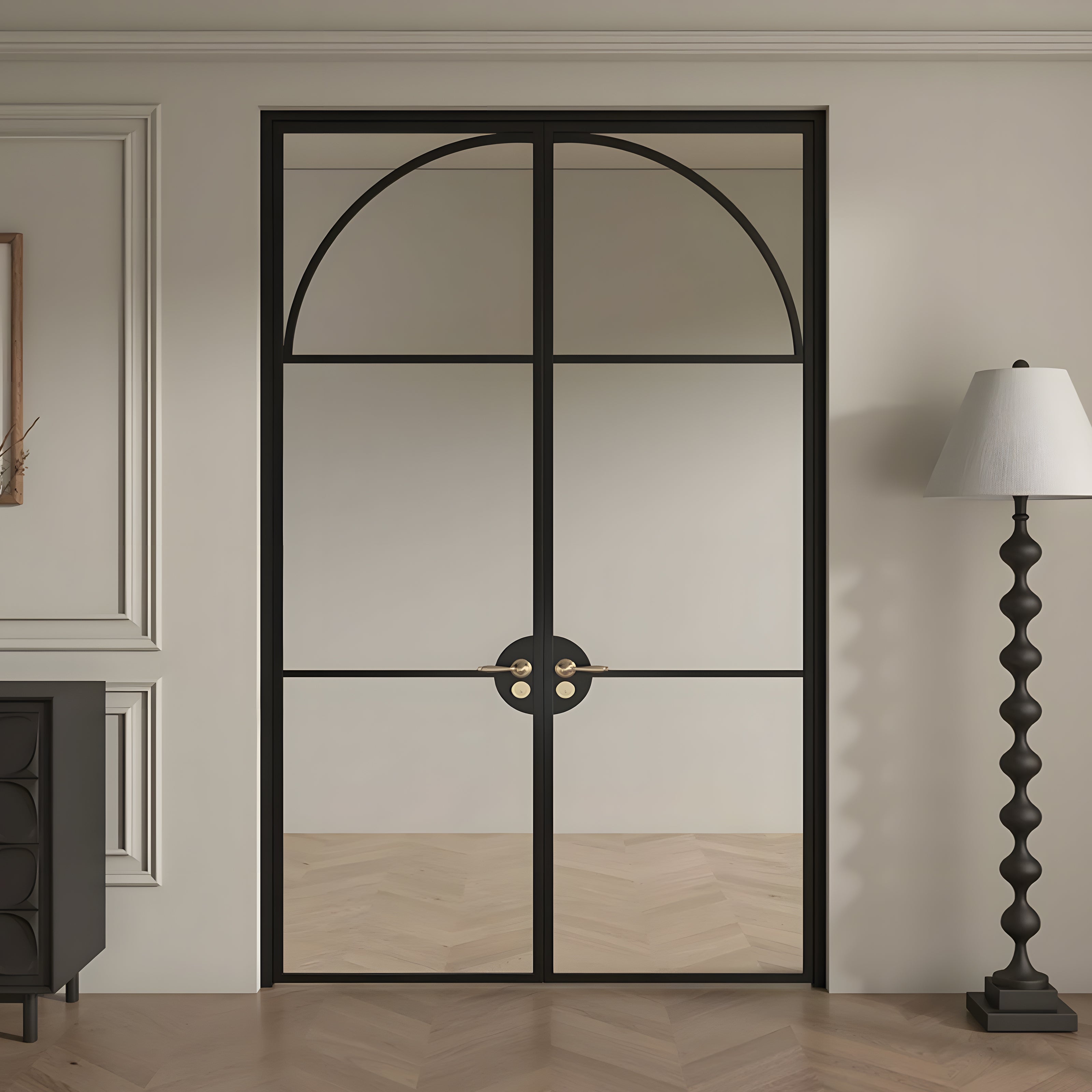 Modern Arch Double Swing Pre-hung Door with 5/16 in. Clear Tempered Glass, Hardware Included