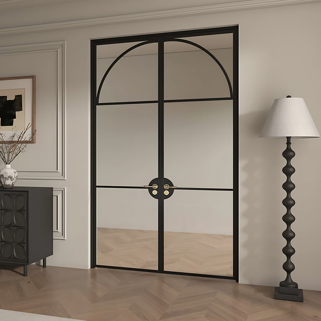 Modern Arch Double Swing Pre-hung Door with 5/16 in. Clear Tempered Glass, Hardware Included