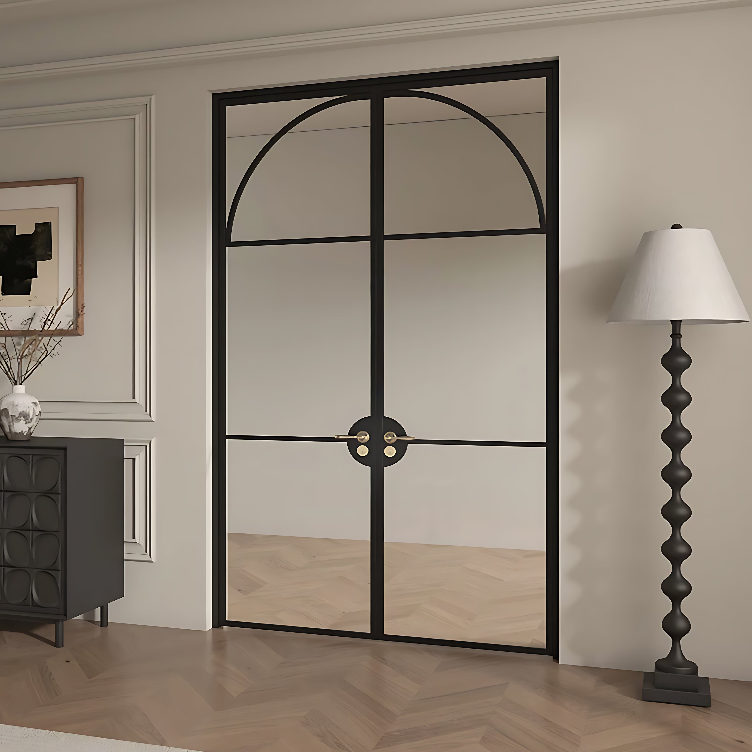Modern Arch Double Swing Pre-hung Door with 5/16 in. Clear Tempered Glass, Hardware Included