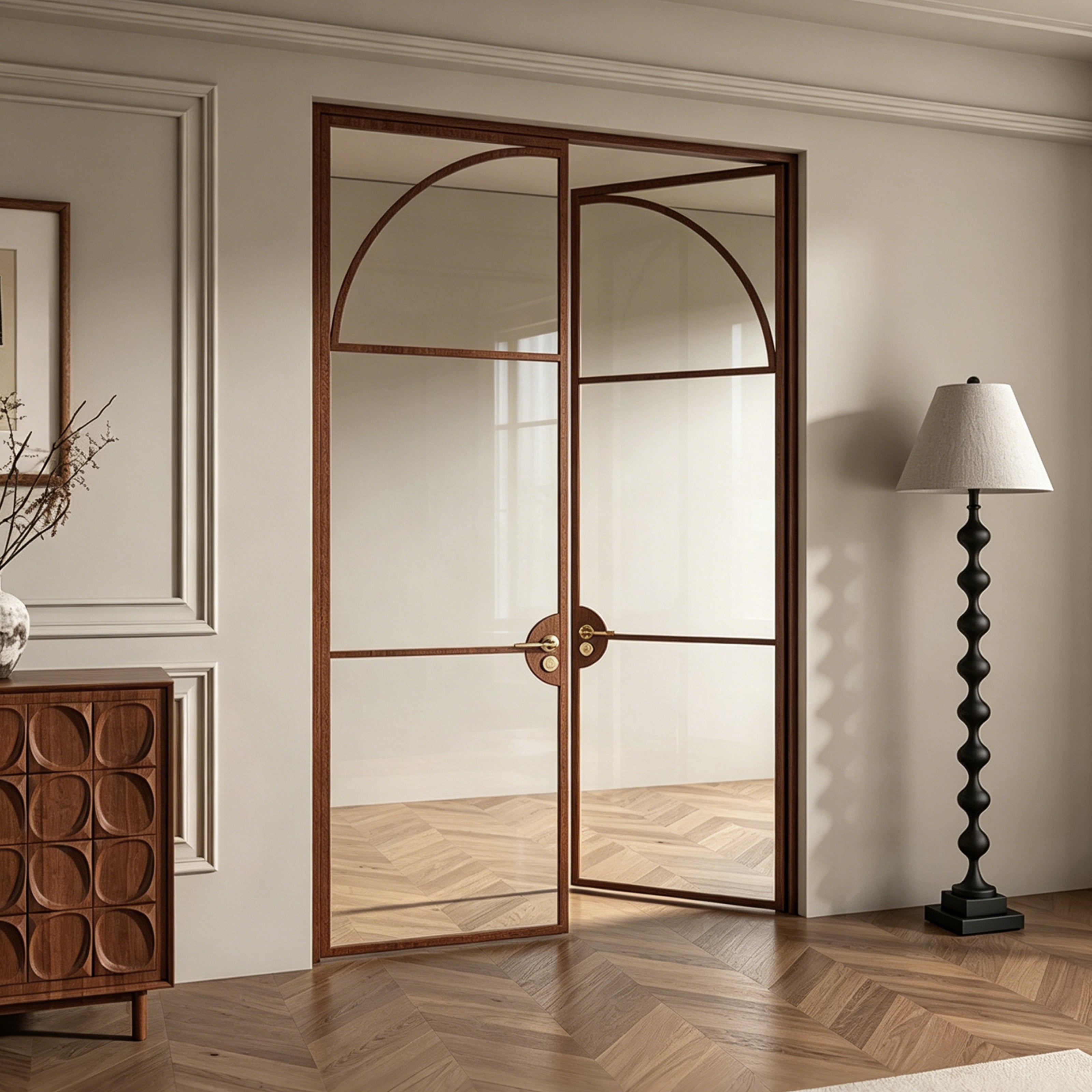 Modern Arch Double Swing Pre-hung Door with 5/16 in. Clear Tempered Glass, Hardware Included