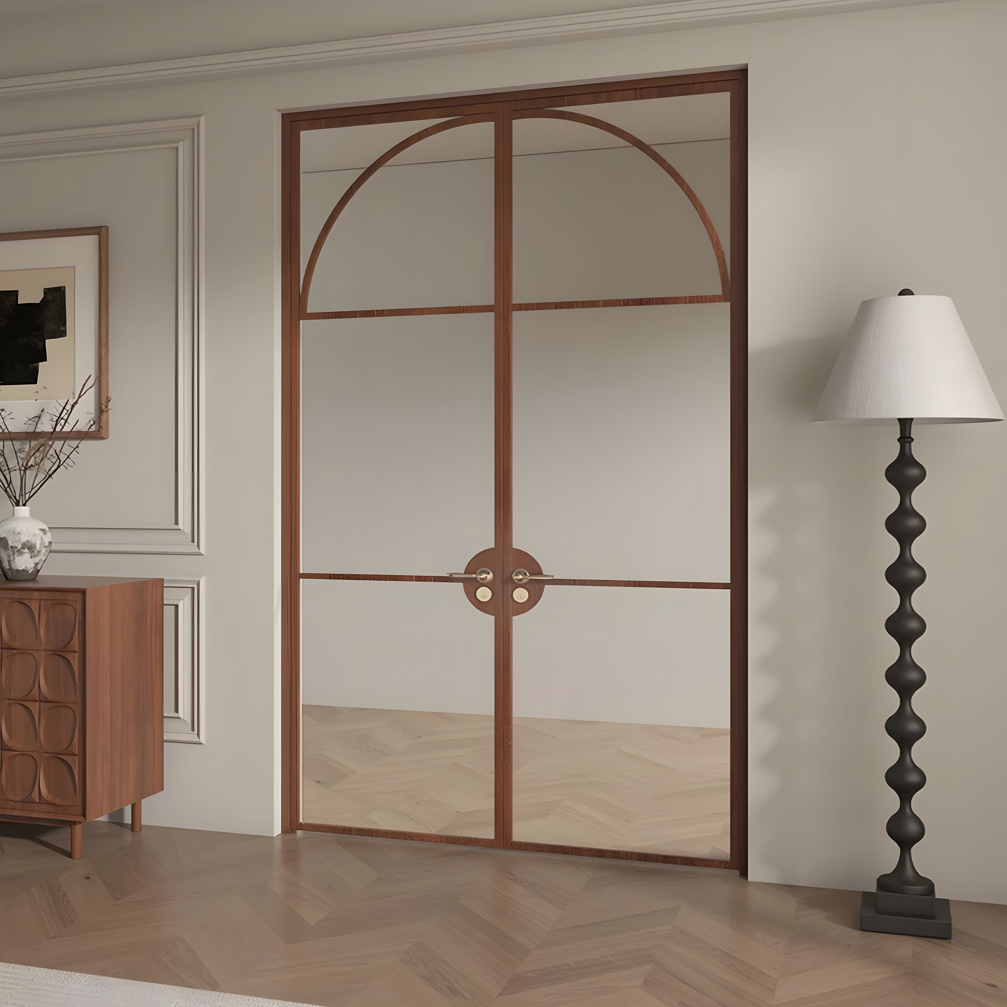 Modern Arch Double Swing Pre-hung Door with 5/16 in. Clear Tempered Glass, Hardware Included