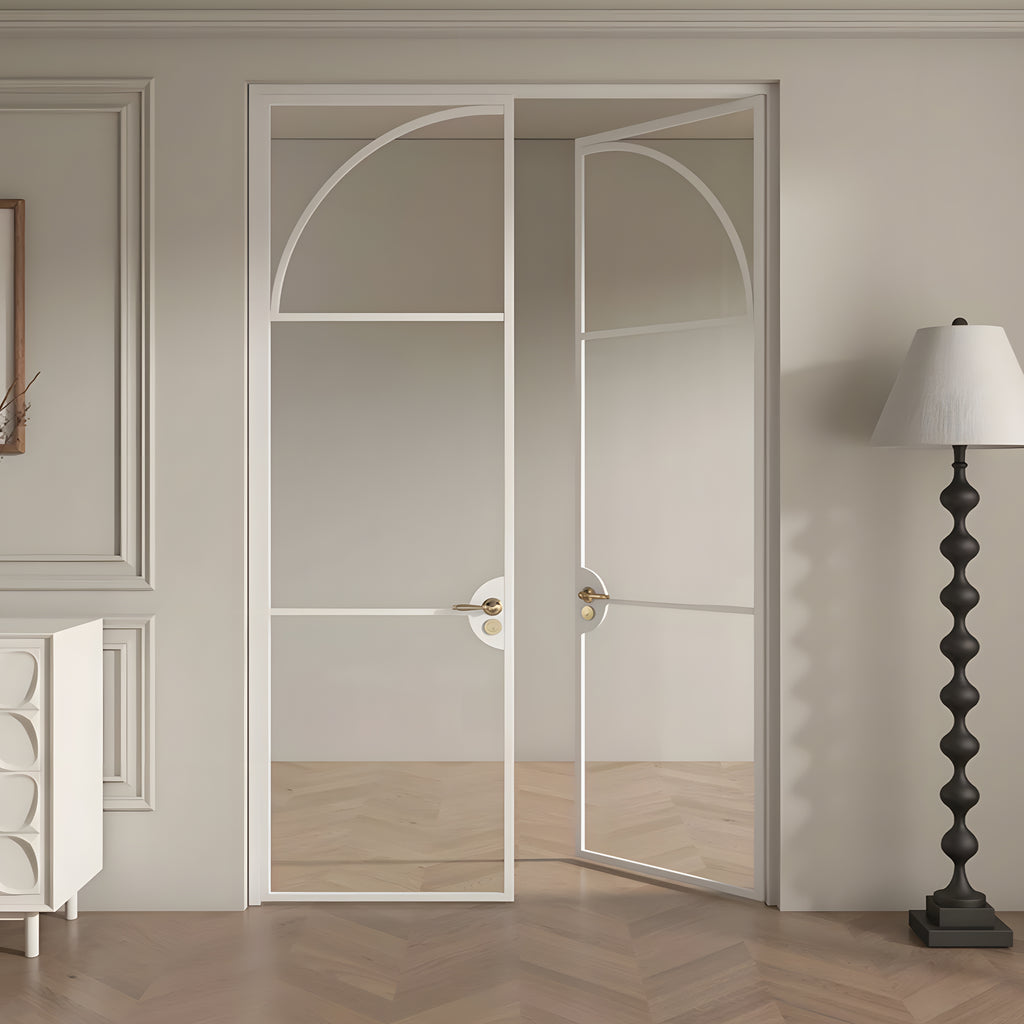 Modern Arch Double Swing Pre-hung Door with 5/16 in. Clear Tempered Glass, Hardware Included