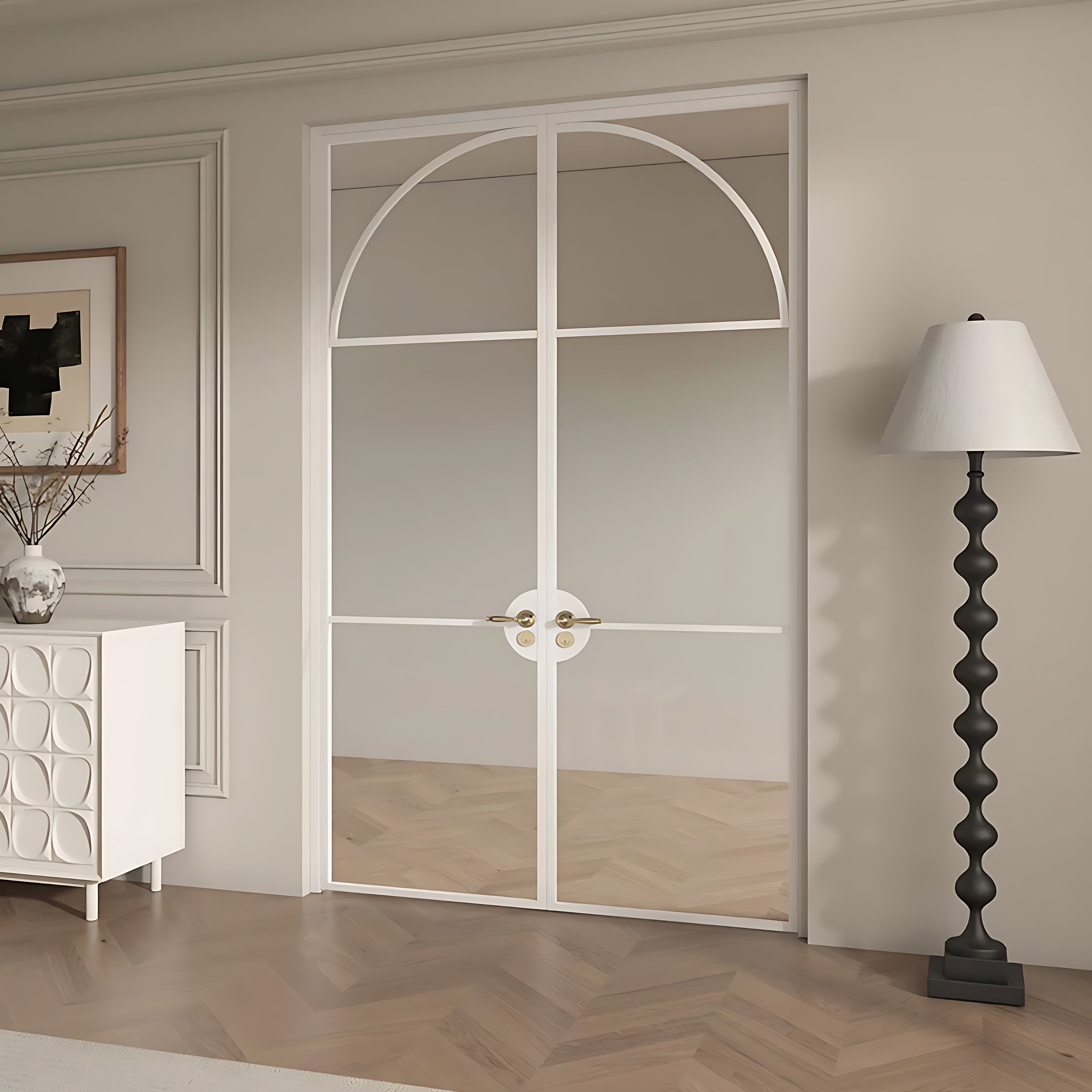 Modern Arch Double Swing Pre-hung Door with 5/16 in. Clear Tempered Glass, Hardware Included