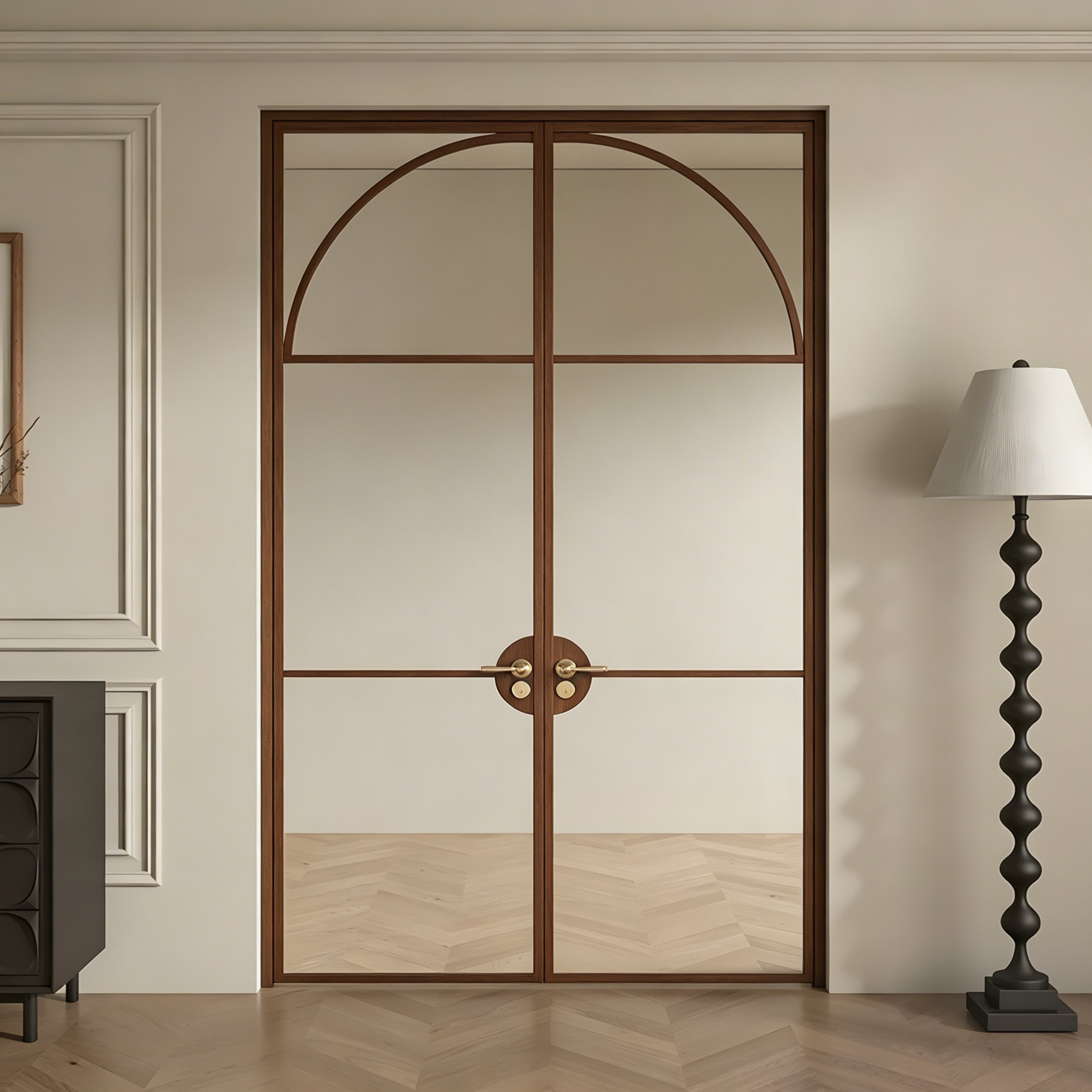 Modern Arch Double Swing Pre-hung Door with 5/16 in. Clear Tempered Glass, Hardware Included