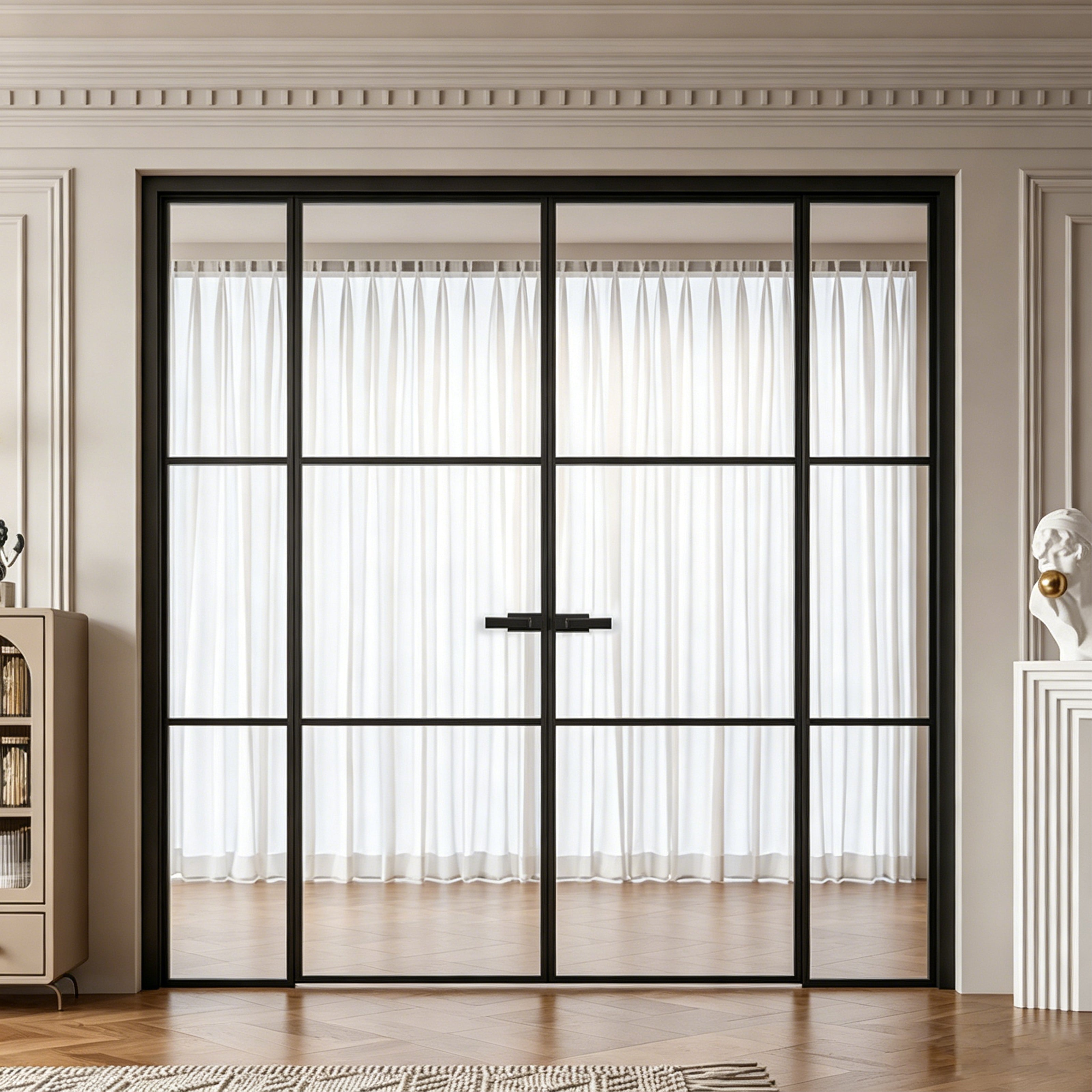 Minimal Grid Double Swing Pre-hung Door with Sidelites, 5/16 in. Clear Tempered Glass, Hardware Included