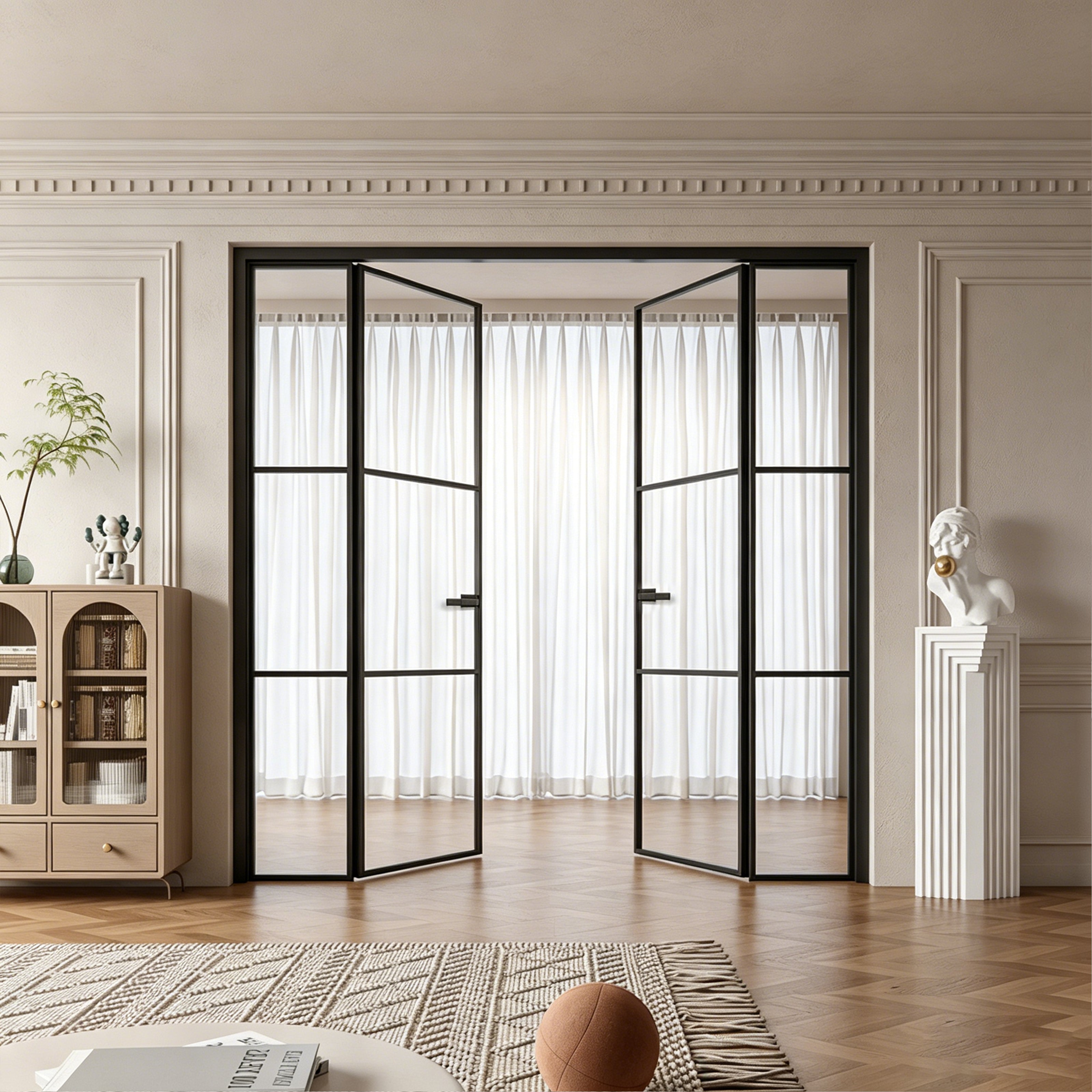 Minimal Grid Double Swing Pre-hung Door with Sidelites, 5/16 in. Clear Tempered Glass, Hardware Included
