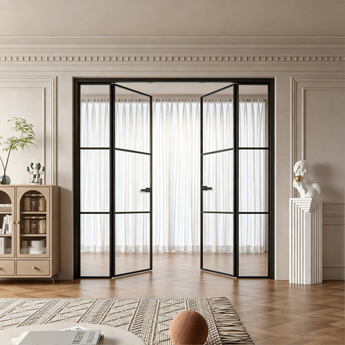 Minimal Grid Double Swing Pre-hung Door with Sidelites, 5/16 in. Clear Tempered Glass, Hardware Included