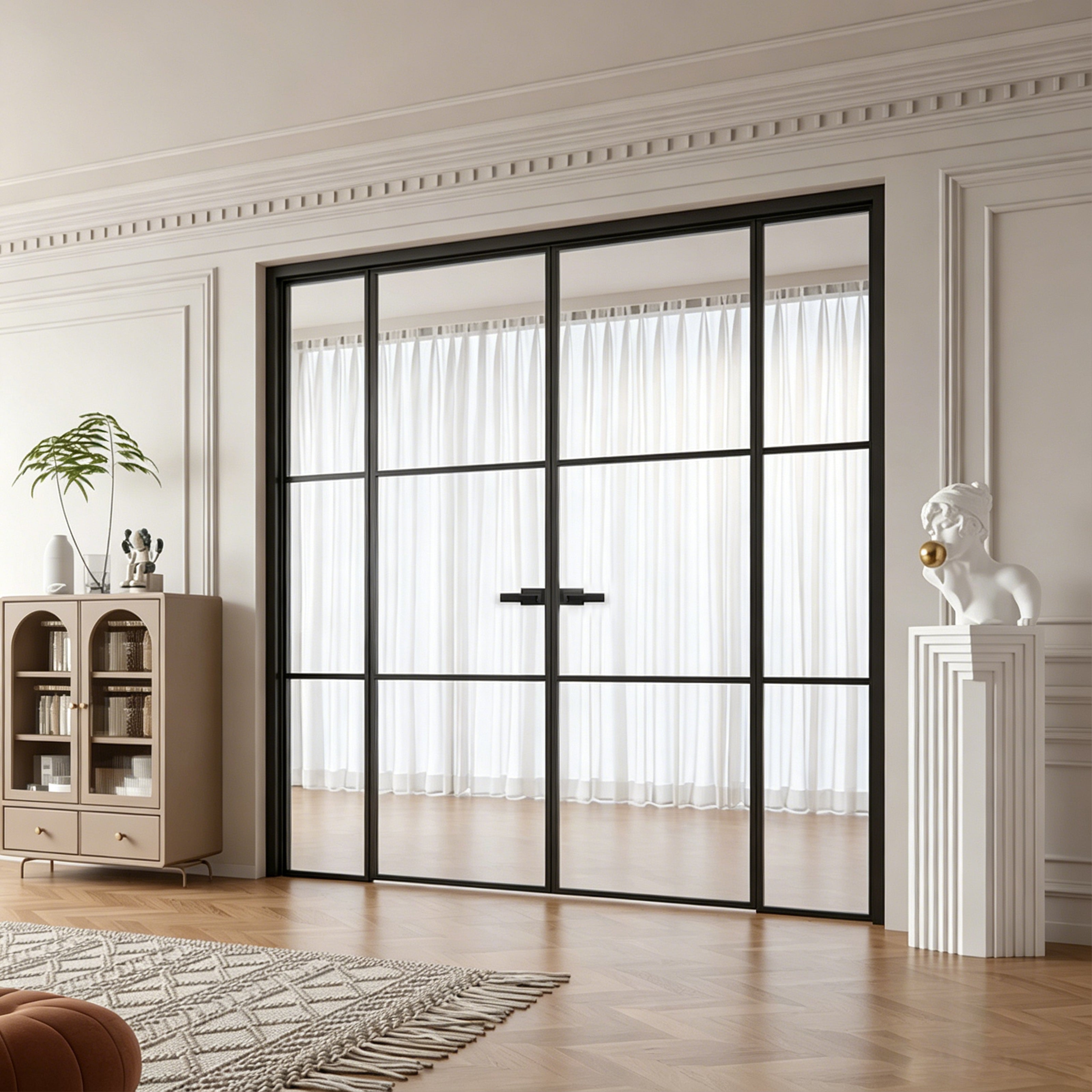 Minimal Grid Double Swing Pre-hung Door with Sidelites, 5/16 in. Clear Tempered Glass, Hardware Included