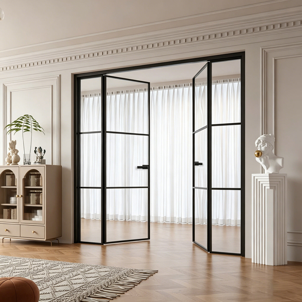 Minimal Grid Double Swing Pre-hung Door with Sidelites, 5/16 in. Clear Tempered Glass, Hardware Included