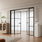 Minimal Grid Double Swing Pre-hung Door with Sidelites, 5/16 in. Clear Tempered Glass, Hardware Included