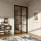 Modern Grid Double Swing Pre-hung Door with 5/16 in. Clear Tempered Glass, Hardware Included