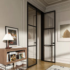 Modern Grid Double Swing Pre-hung Door with 5/16 in. Clear Tempered Glass, Hardware Included