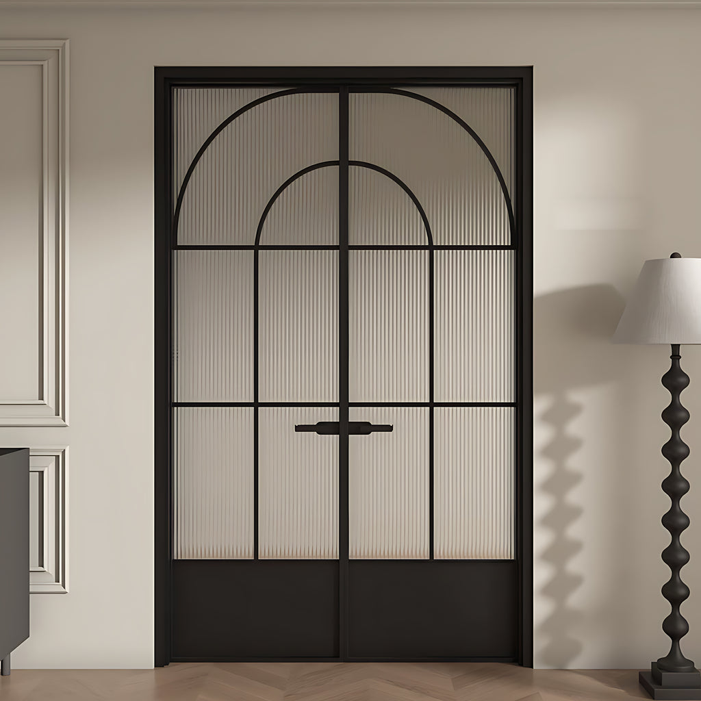 Architectural Arch Double Swing Pre-hung Door with 5/16 in. Reeded Tempered Glass, Hardware Included