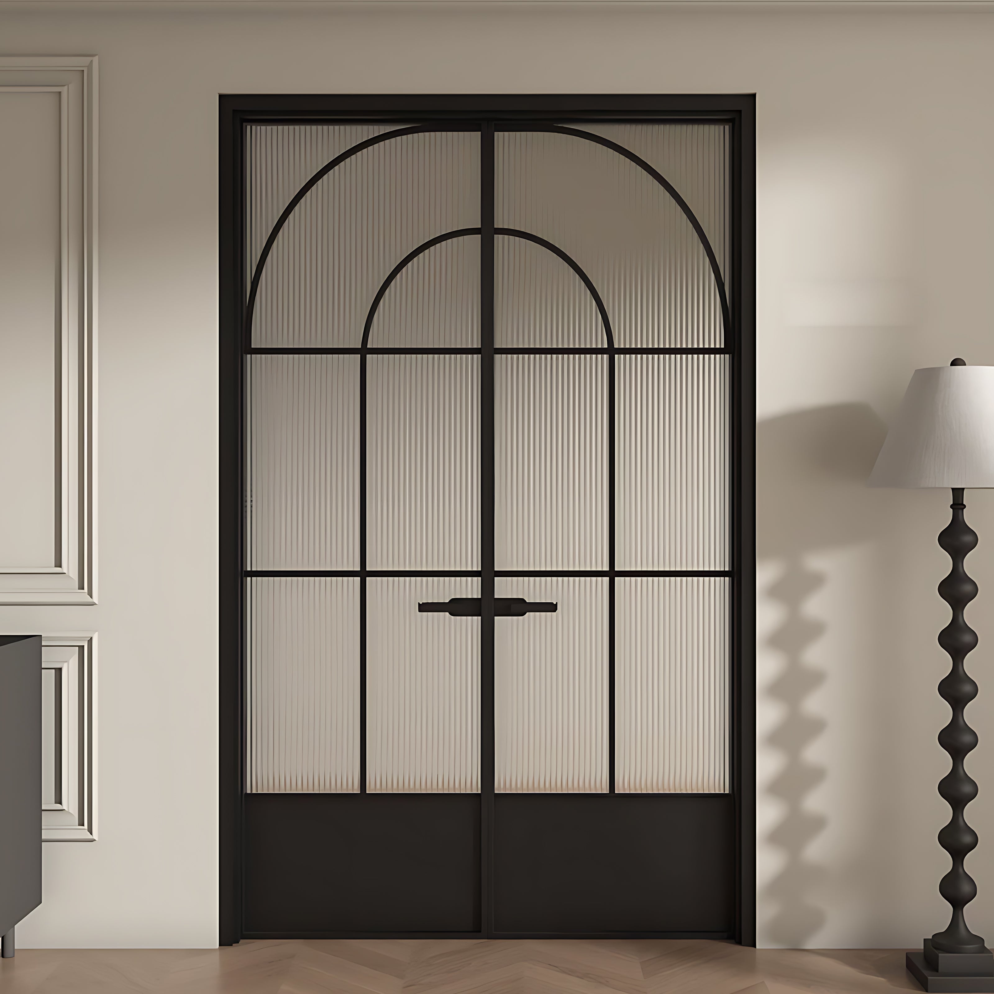 Architectural Arch Double Swing Pre-hung Door with 5/16 in. Reeded Tempered Glass, Hardware Included