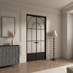 Architectural Arch Double Swing Pre-hung Door with 5/16 in. Reeded Tempered Glass, Hardware Included