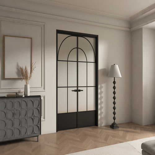 Architectural Arch Double Swing Pre-hung Door with 5/16 in. Reeded Tempered Glass, Hardware Included