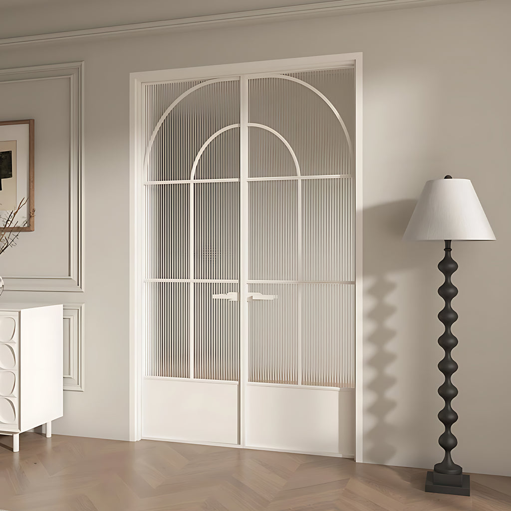 Architectural Arch Double Swing Pre-hung Door with 5/16 in. Reeded Tempered Glass, Hardware Included