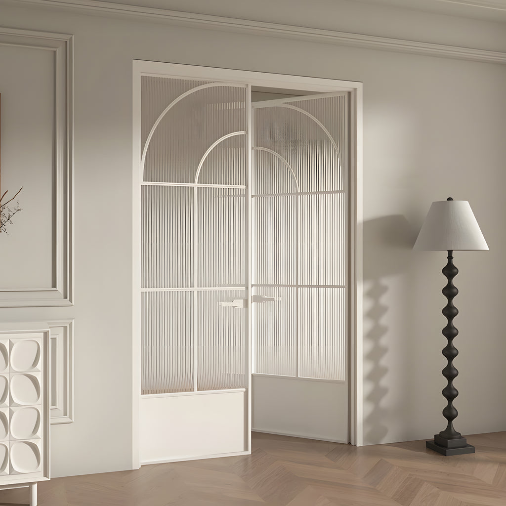 Architectural Arch Double Swing Pre-hung Door with 5/16 in. Reeded Tempered Glass, Hardware Included