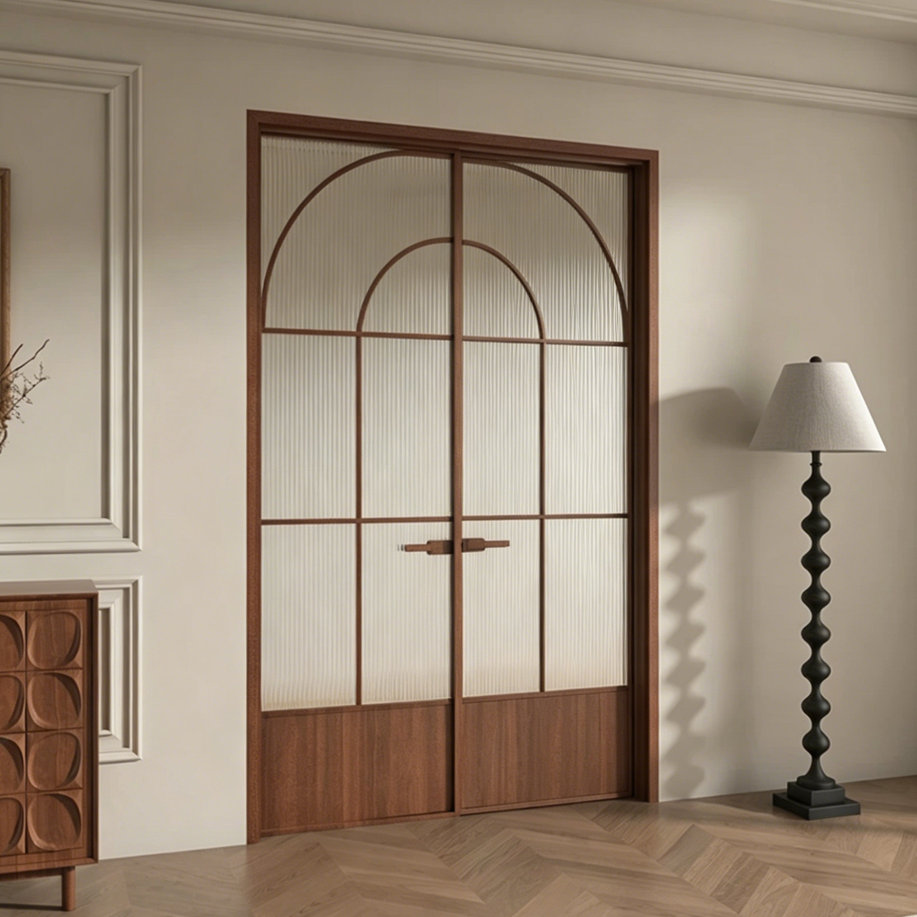 Architectural Arch Double Swing Pre-hung Door with 5/16 in. Reeded Tempered Glass, Hardware Included