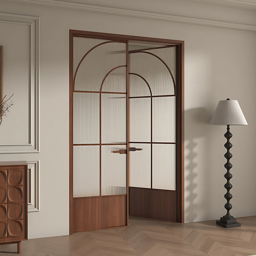 Architectural Arch Double Swing Pre-hung Door with 5/16 in. Reeded Tempered Glass, Hardware Included