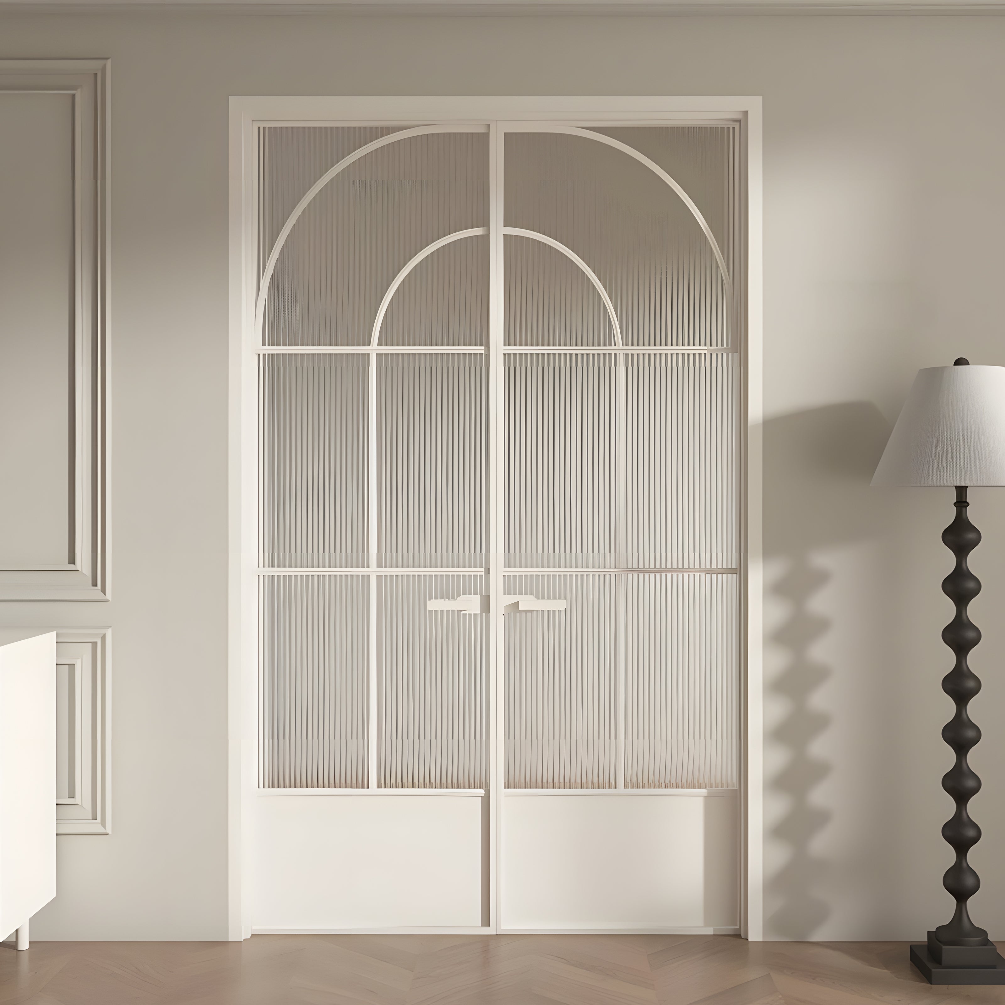 Architectural Arch Double Swing Pre-hung Door with 5/16 in. Reeded Tempered Glass, Hardware Included