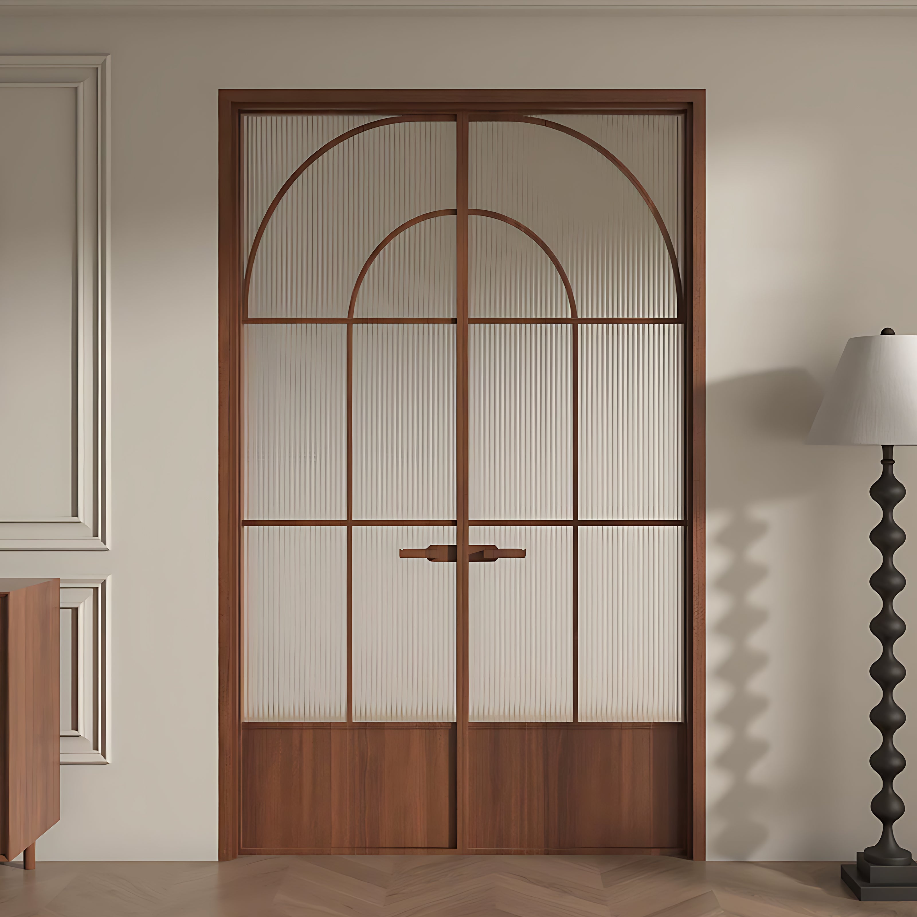 Architectural Arch Double Swing Pre-hung Door with 5/16 in. Reeded Tempered Glass, Hardware Included