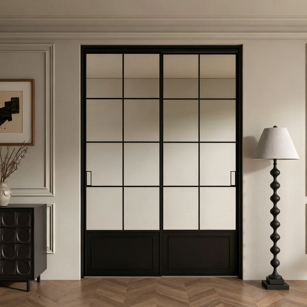 Modern Minimalist 2-Panel Sliding Door with 5/16 in. Clear Tempered Glass, Hardware Included