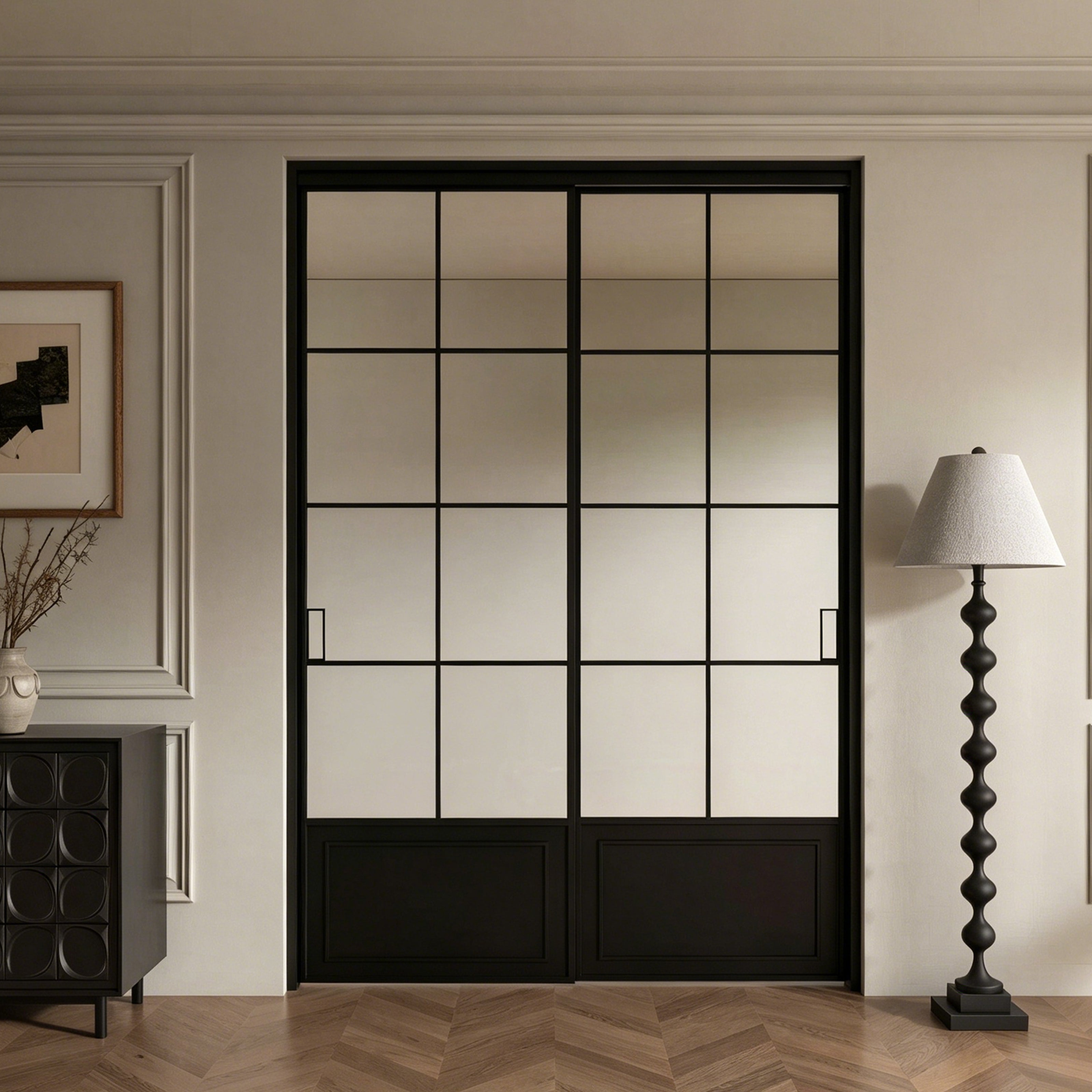 Modern Minimalist 2-Panel Sliding Door with 5/16 in. Clear Tempered Glass, Hardware Included