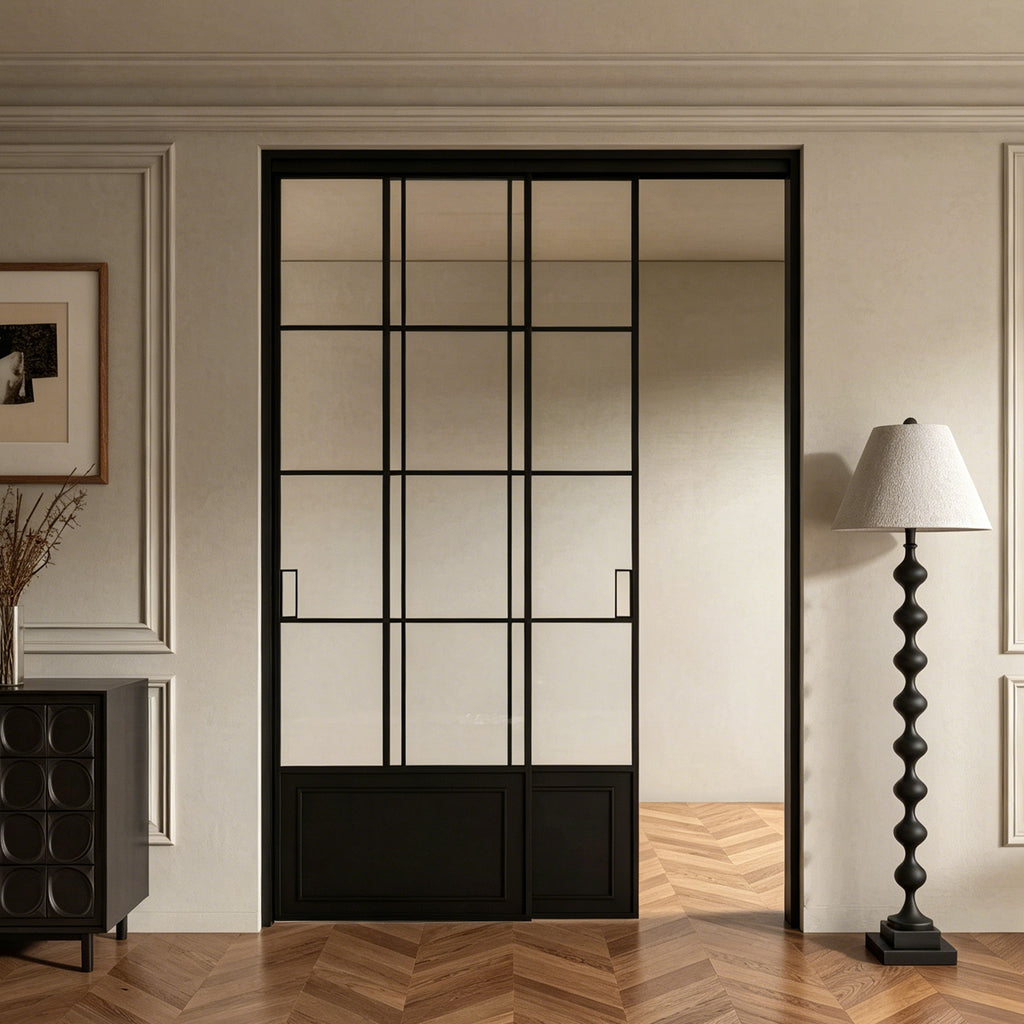 Modern Minimalist 2-Panel Sliding Door with 5/16 in. Clear Tempered Glass, Hardware Included