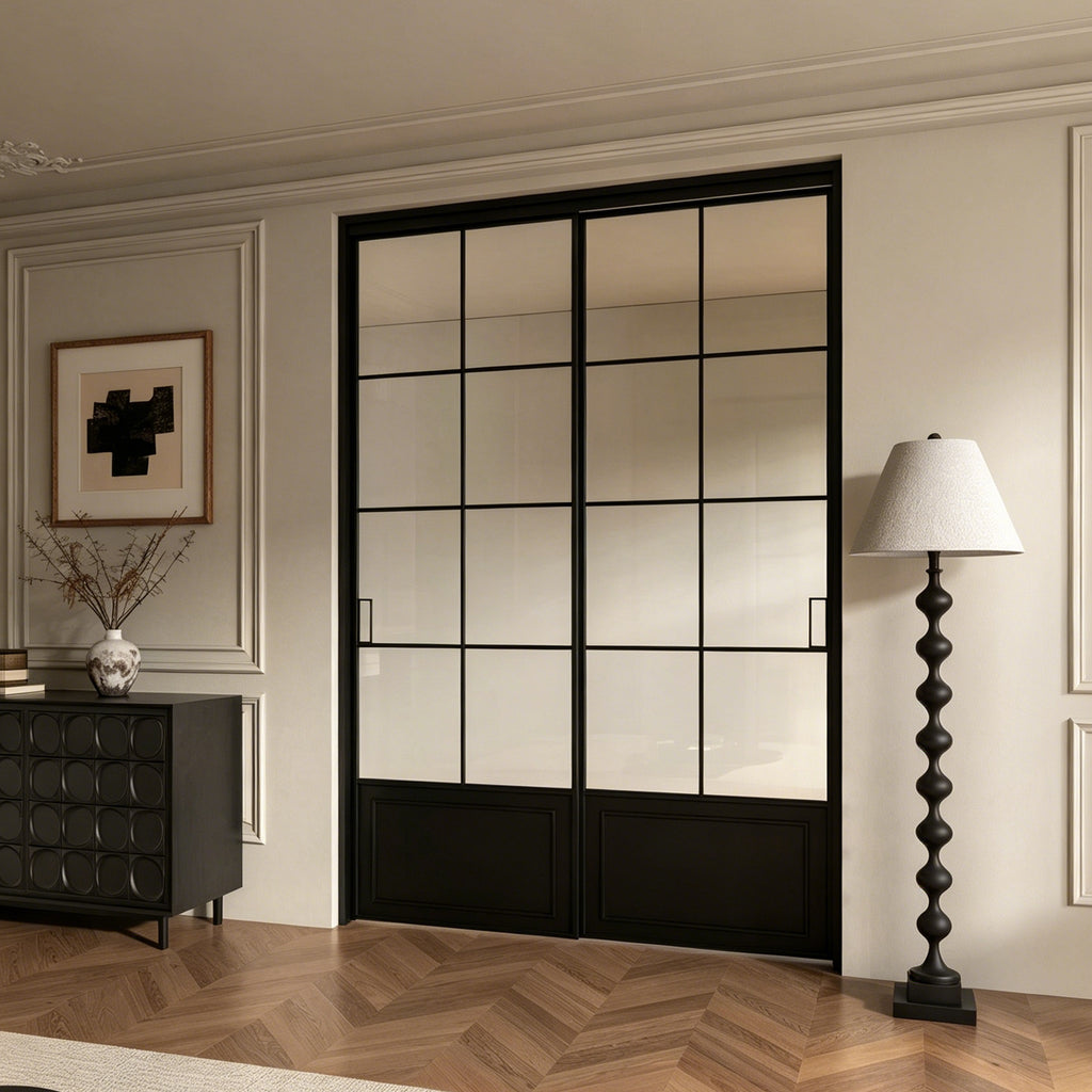 Modern Minimalist 2-Panel Sliding Door with 5/16 in. Clear Tempered Glass, Hardware Included