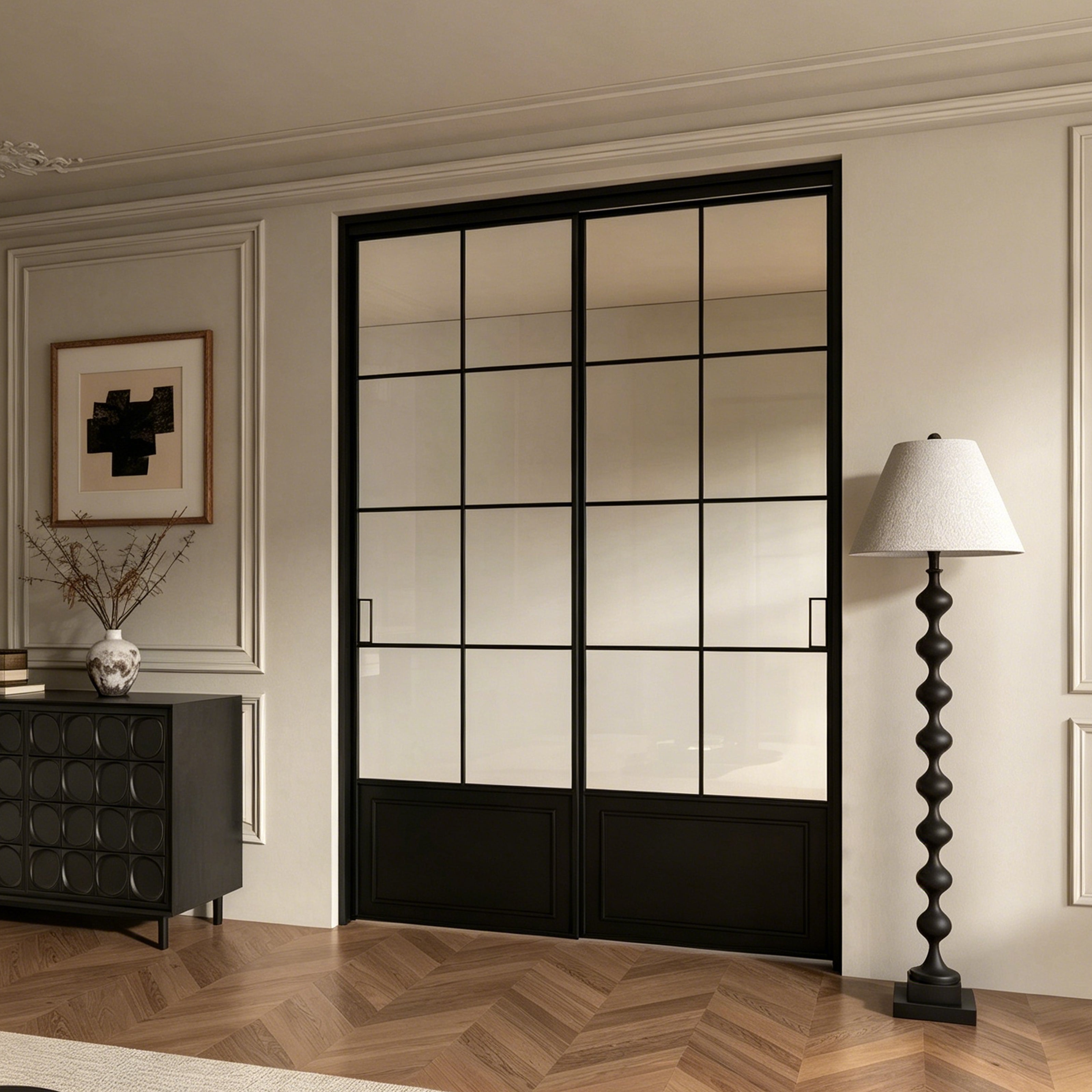 Modern Minimalist 2-Panel Sliding Door with 5/16 in. Clear Tempered Glass, Hardware Included