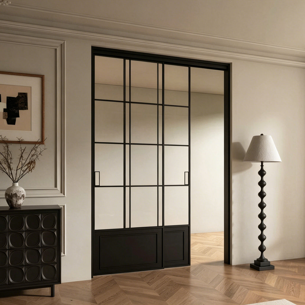 Modern Minimalist 2-Panel Sliding Door with 5/16 in. Clear Tempered Glass, Hardware Included