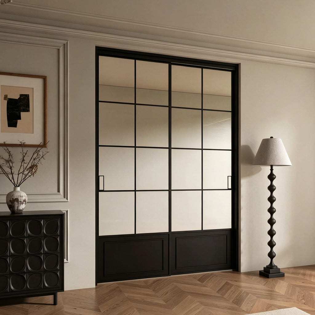 Modern Minimalist 2-Panel Sliding Door with 5/16 in. Clear Tempered Glass, Hardware Included