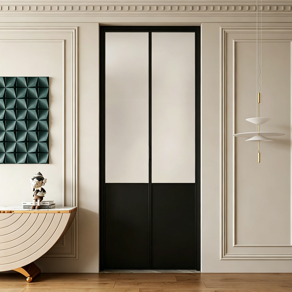 Minimalist Bi-fold Door with 5/16 in. Frosted Tempered Glass, Hardware Included