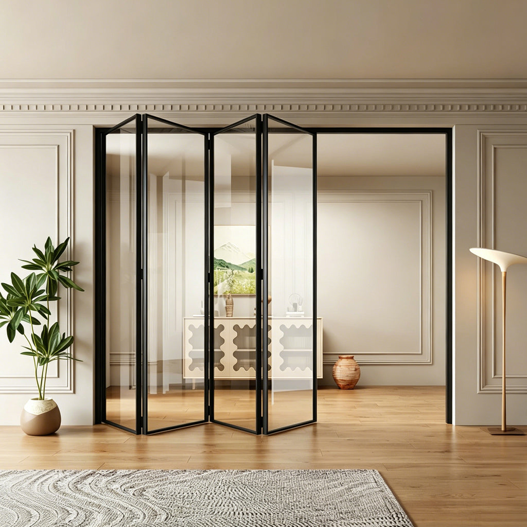 Minimalist 4-Panel Folding Door with 5/16 in. Clear Tempered Glass, Hardware Included