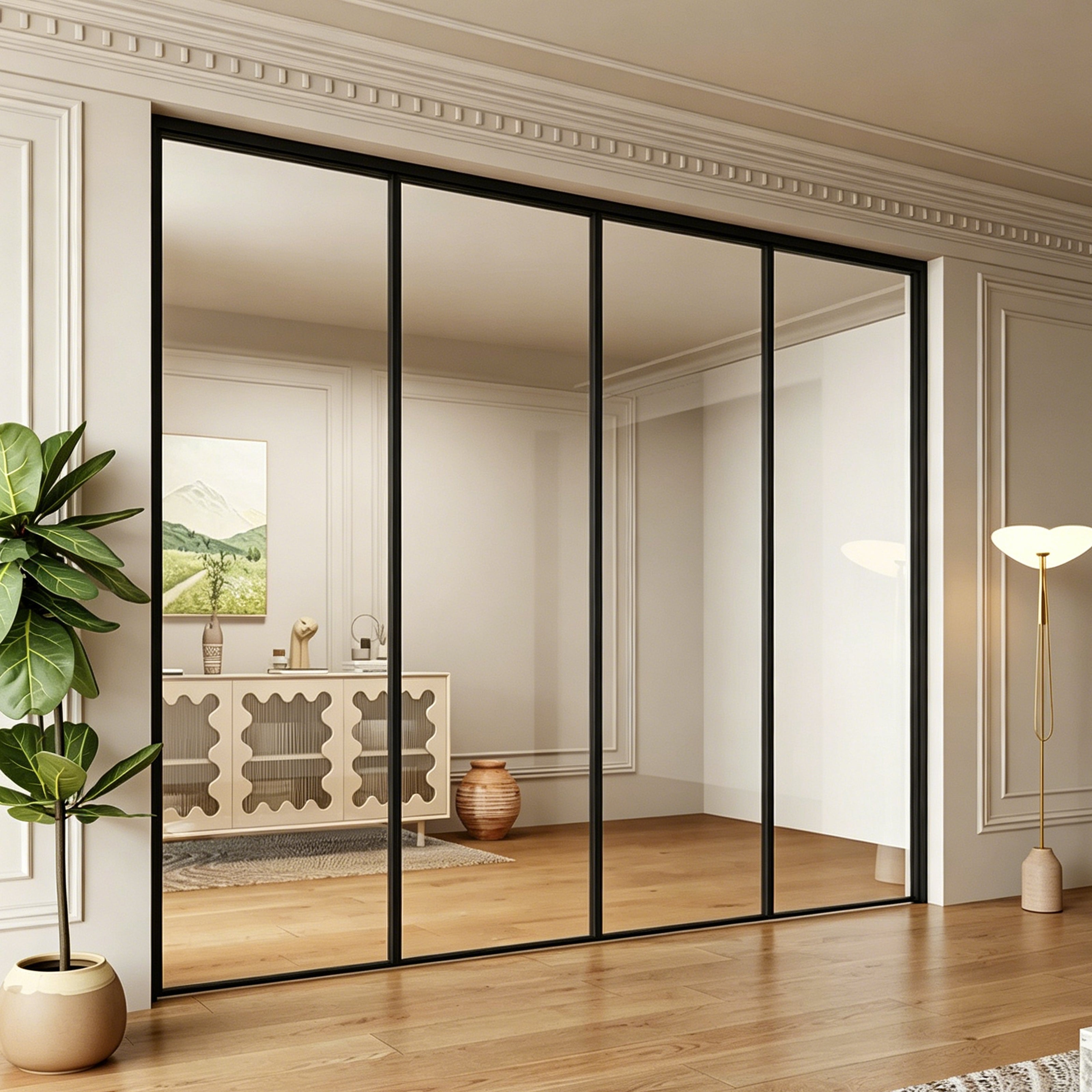 Minimalist 4-Panel Folding Door with 5/16 in. Clear Tempered Glass, Hardware Included