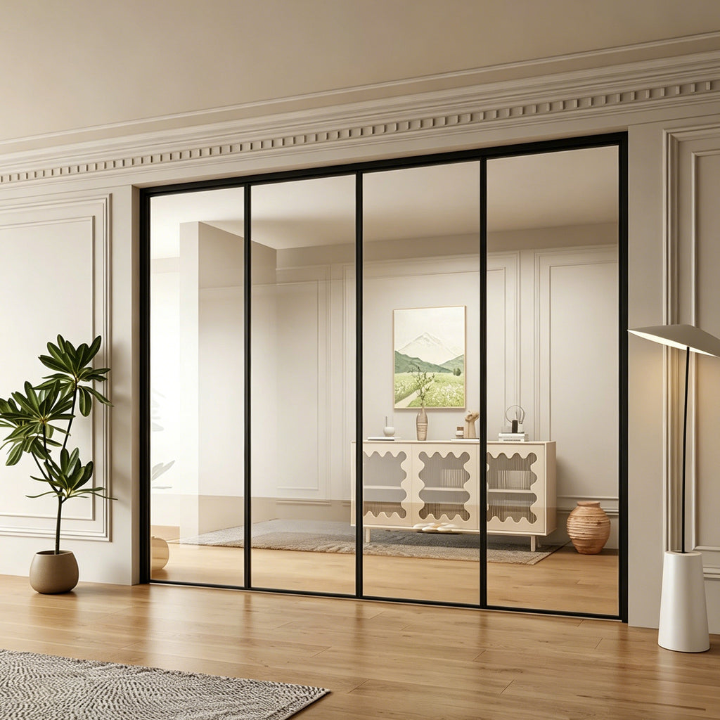 Minimalist 4-Panel Folding Door with 5/16 in. Clear Tempered Glass, Hardware Included