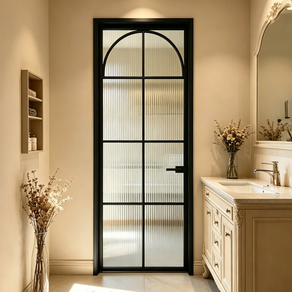 Modern Arch Single Pre-hung Interior Door with 5/16 in. Reeded Tempered Glass, Hardware Included