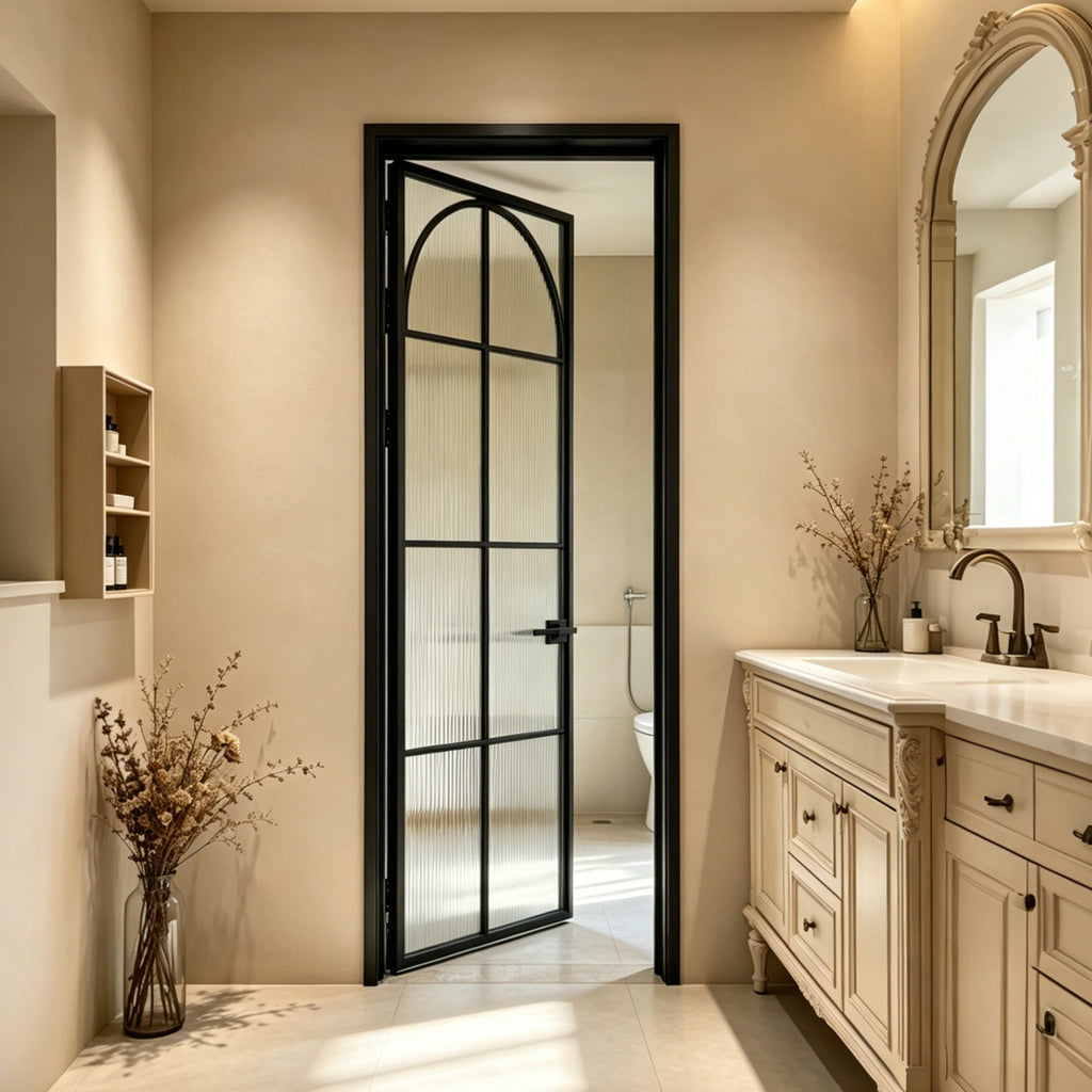 Modern Arch Single Pre-hung Interior Door with 5/16 in. Reeded Tempered Glass, Hardware Included