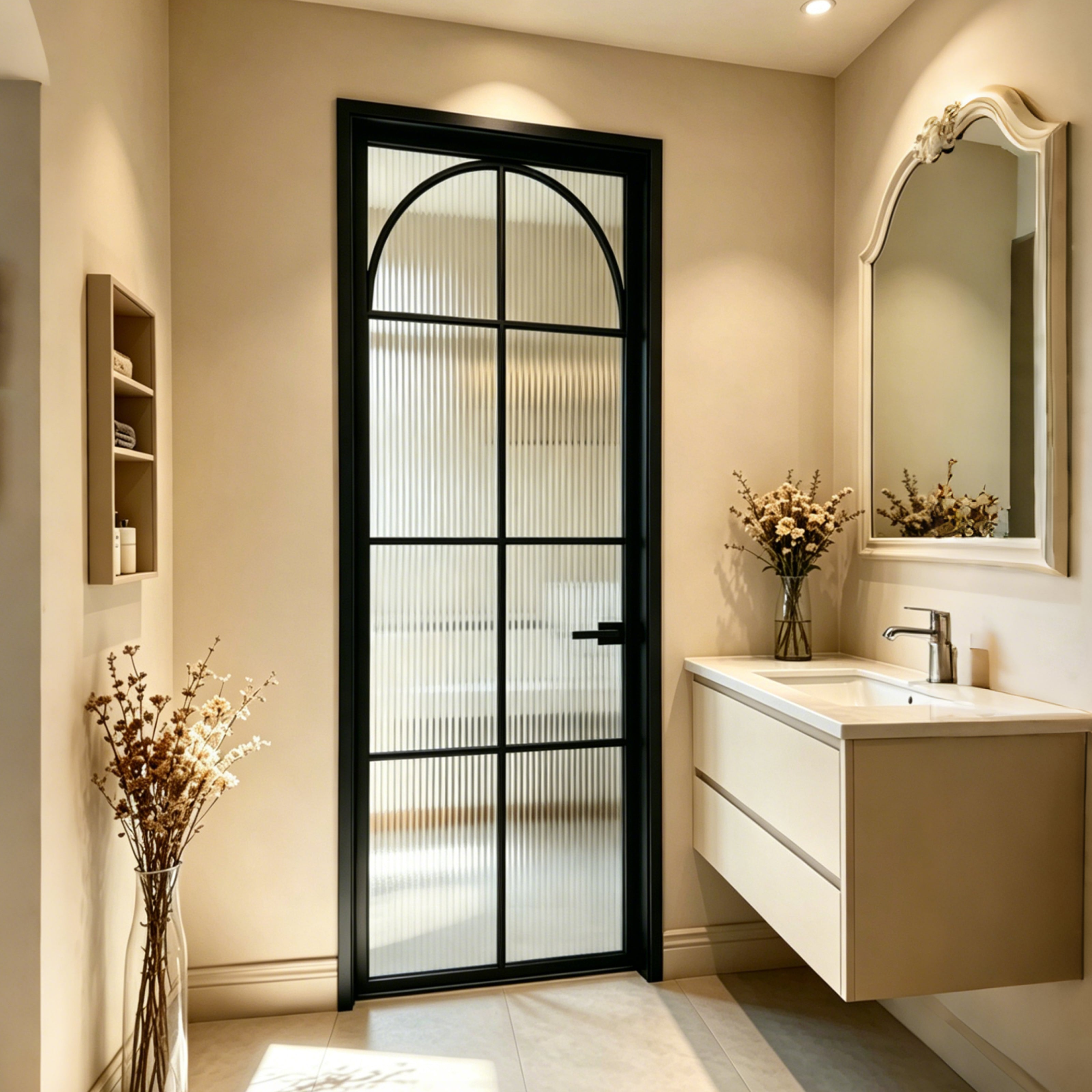 Modern Arch Single Pre-hung Interior Door with 5/16 in. Reeded Tempered Glass, Hardware Included
