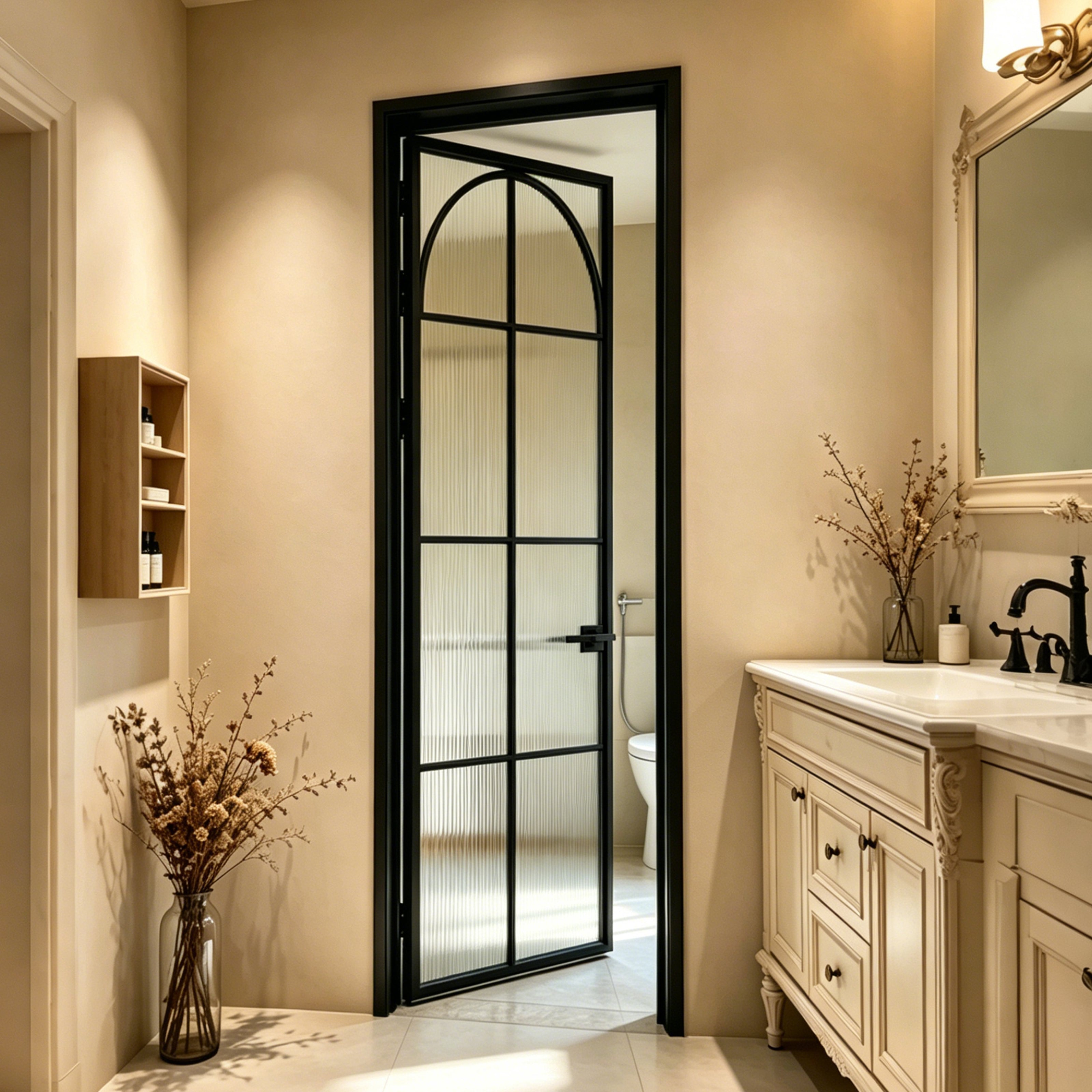 Modern Arch Single Pre-hung Interior Door with 5/16 in. Reeded Tempered Glass, Hardware Included