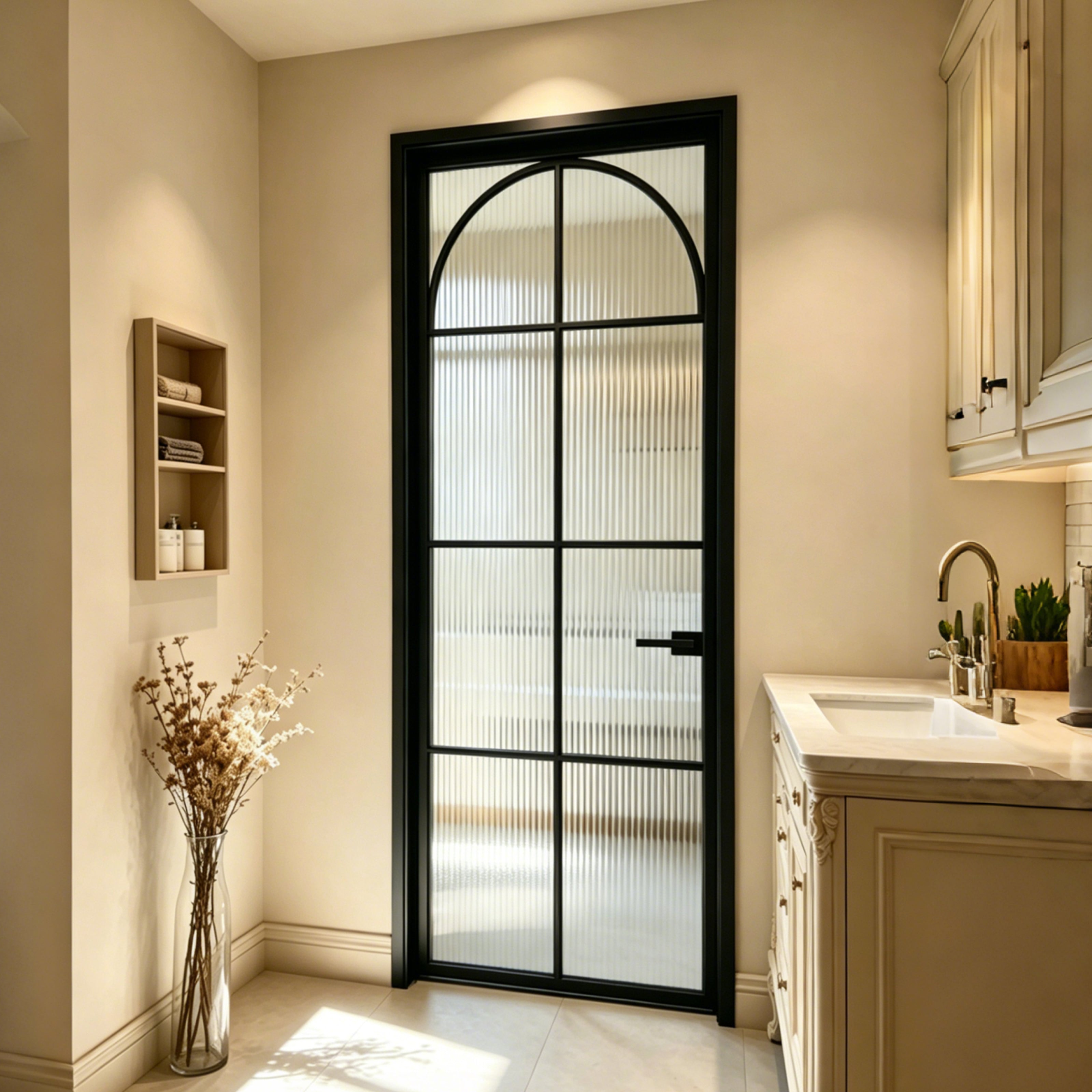 Modern Arch Single Pre-hung Interior Door with 5/16 in. Reeded Tempered Glass, Hardware Included
