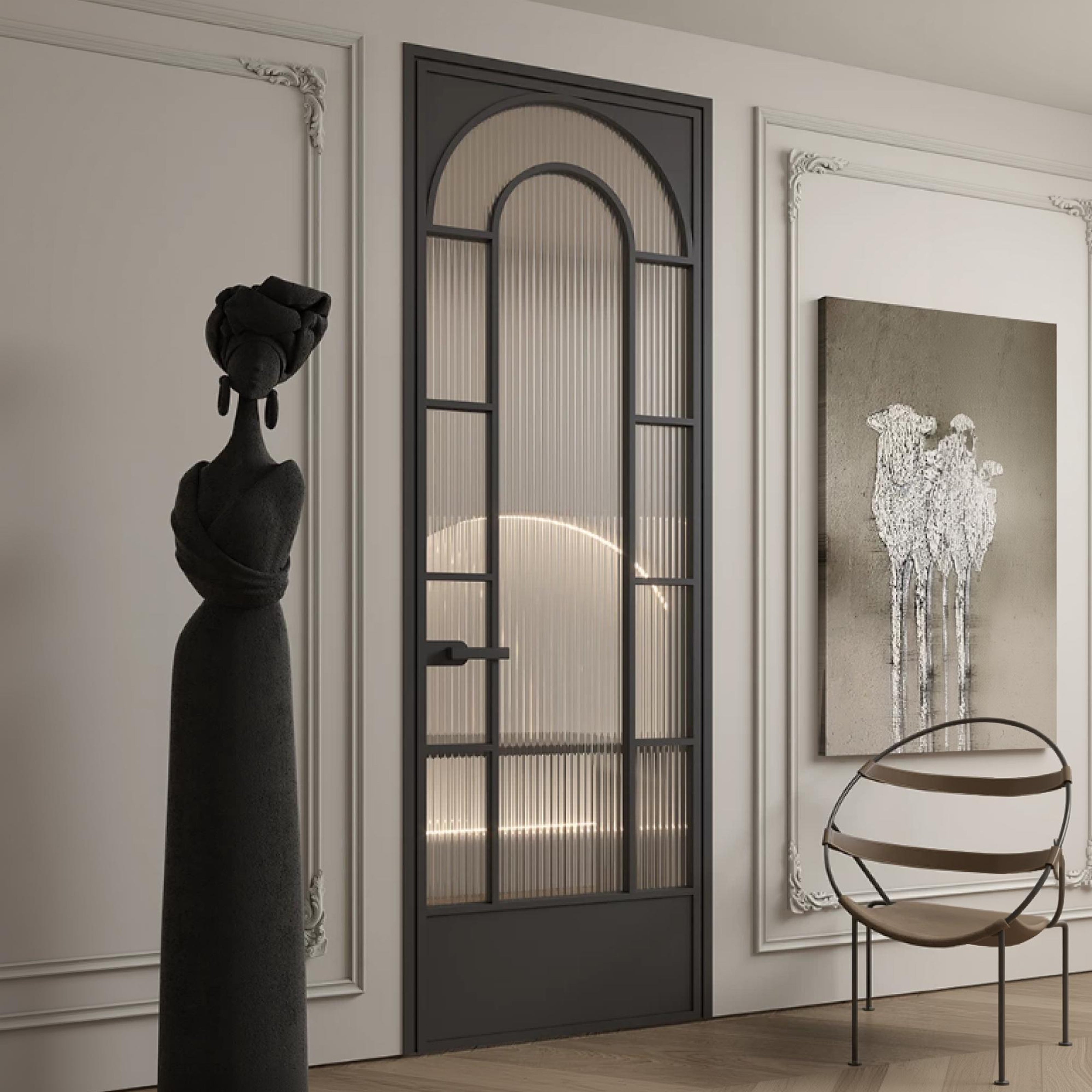 Double Arch Single Pre-hung Interior Door with 5/16 in. Reeded Tempered Glass, Hardware Included