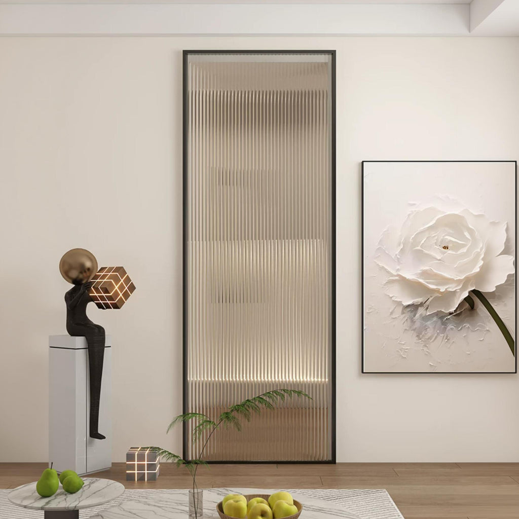 Modern Minimalist Single Sliding Door with 5/16 in. Reeded Tempered Glass, Hardware Included