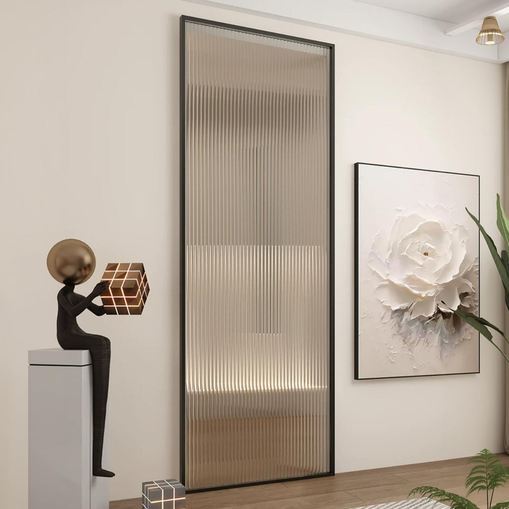 Modern Minimalist Single Sliding Door with 5/16 in. Reeded Tempered Glass, Hardware Included