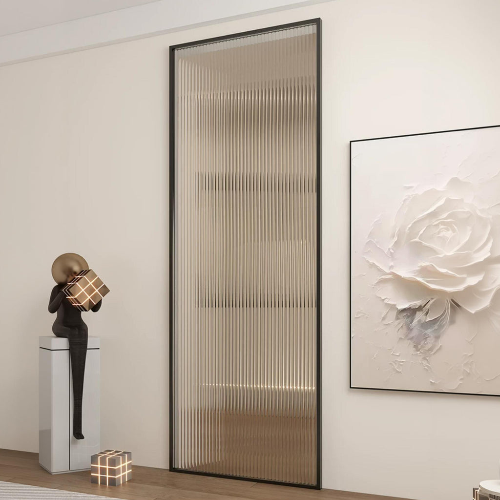 Modern Minimalist Single Sliding Door with 5/16 in. Reeded Tempered Glass, Hardware Included