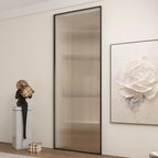 Modern Minimalist Single Sliding Door with 5/16 in. Reeded Tempered Glass, Hardware Included