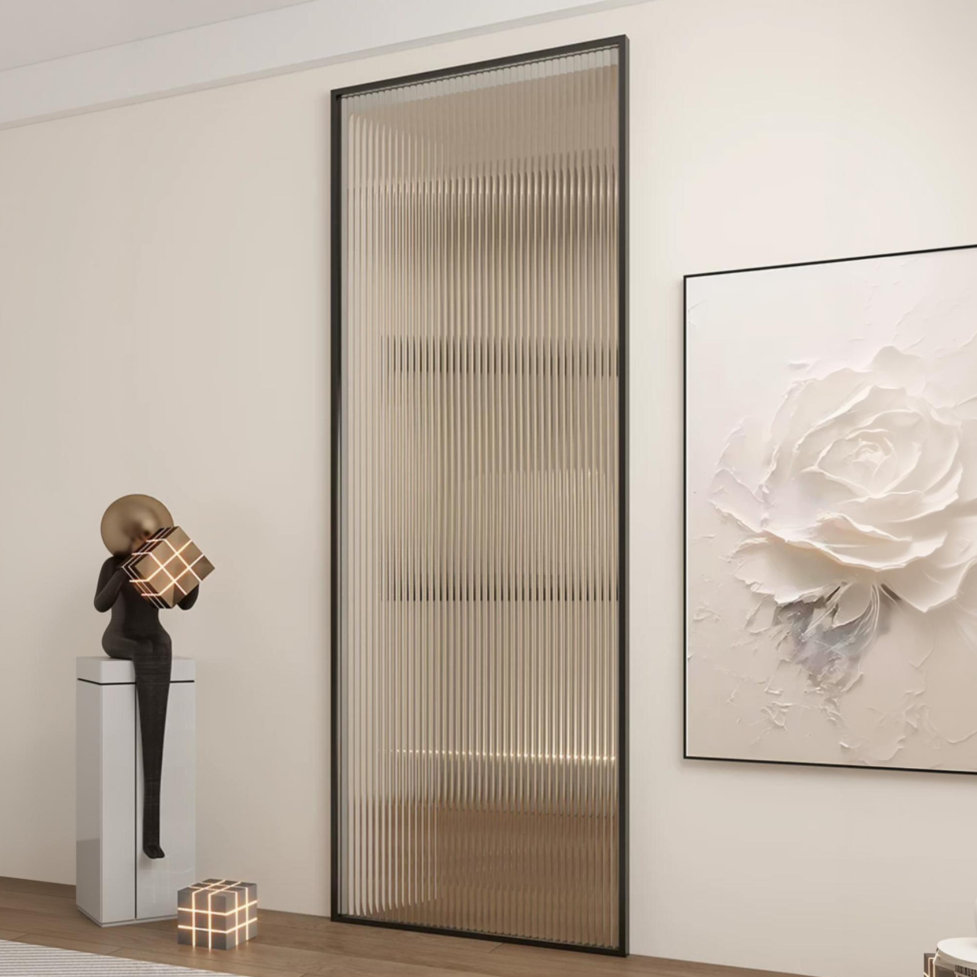 Modern Minimalist Single Sliding Door with 5/16 in. Reeded Tempered Glass, Hardware Included